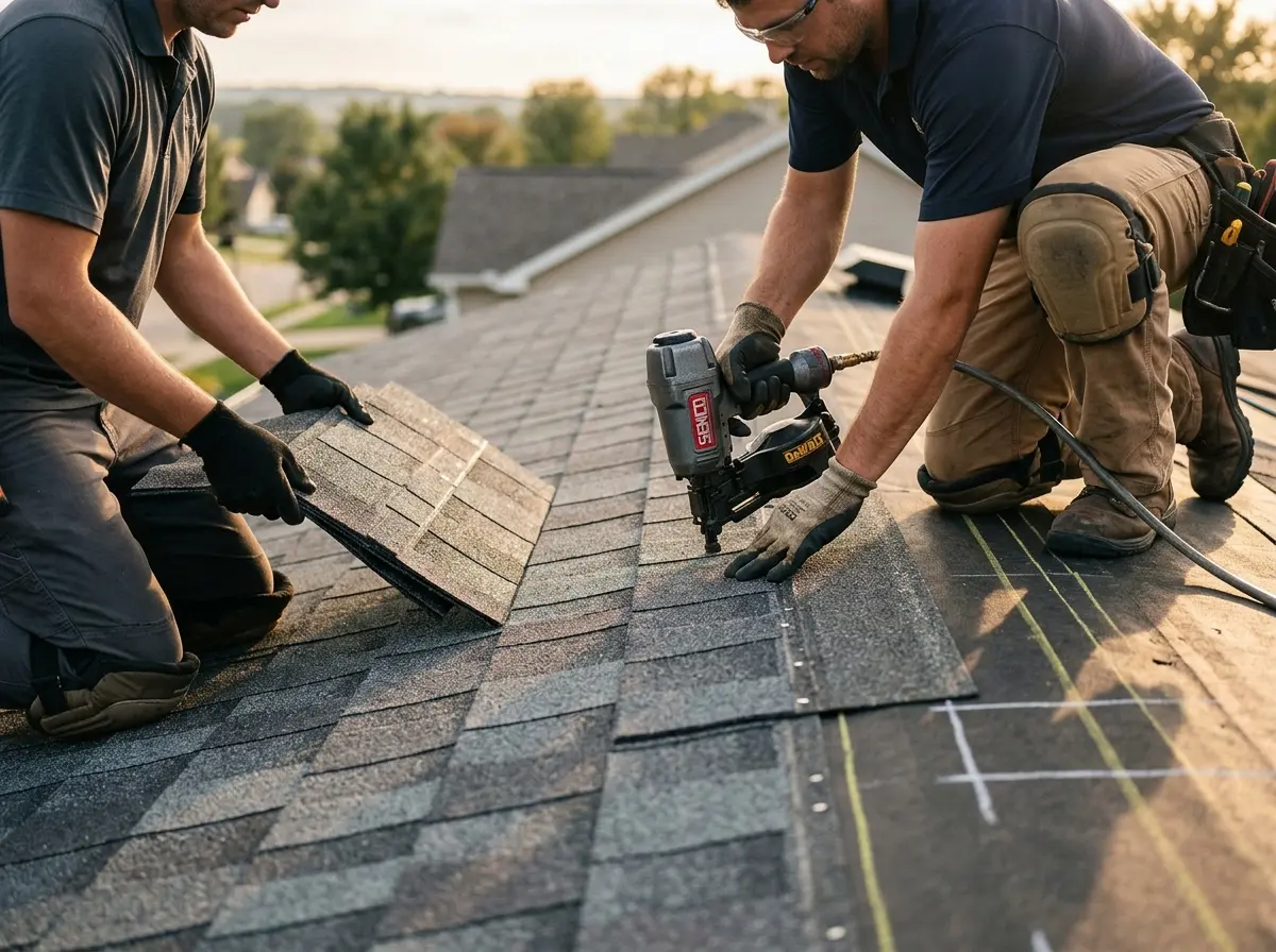 Professional roofer working on a residential roof in Glenarden